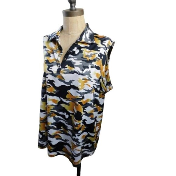 GG blue Size XL Luxe Sport Camo Print Golf Active Sporty Shirt Top - Picture 2 of 3